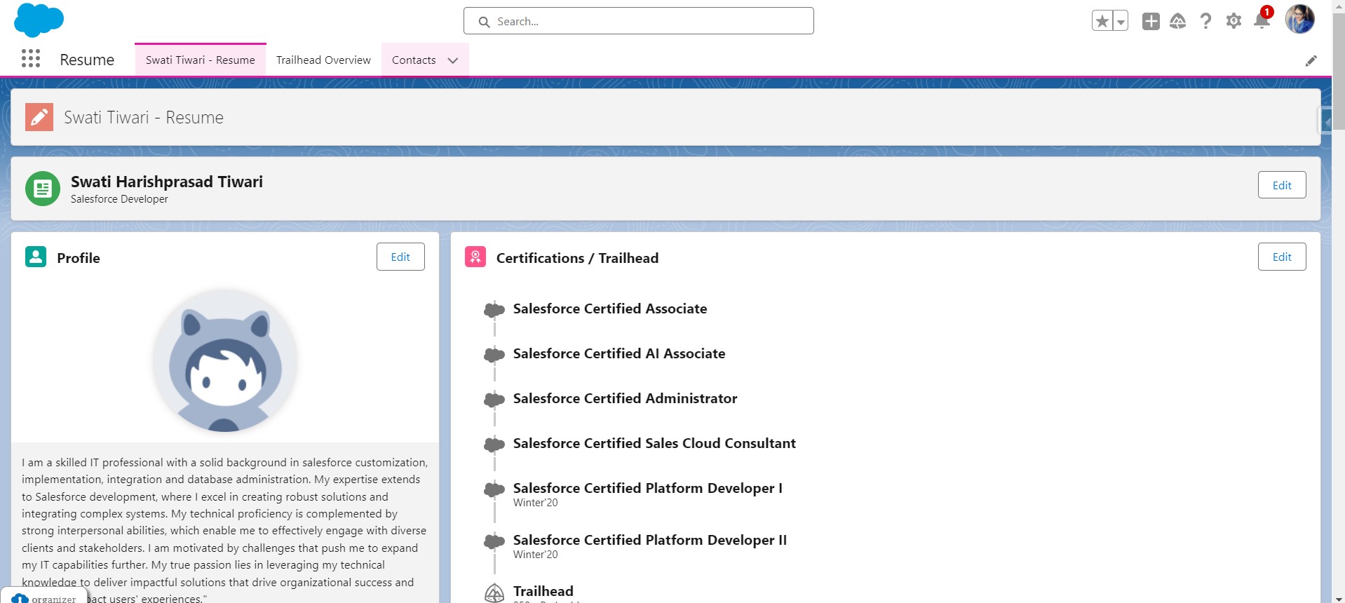 Screenshot of swatitiwari.co.in version 1