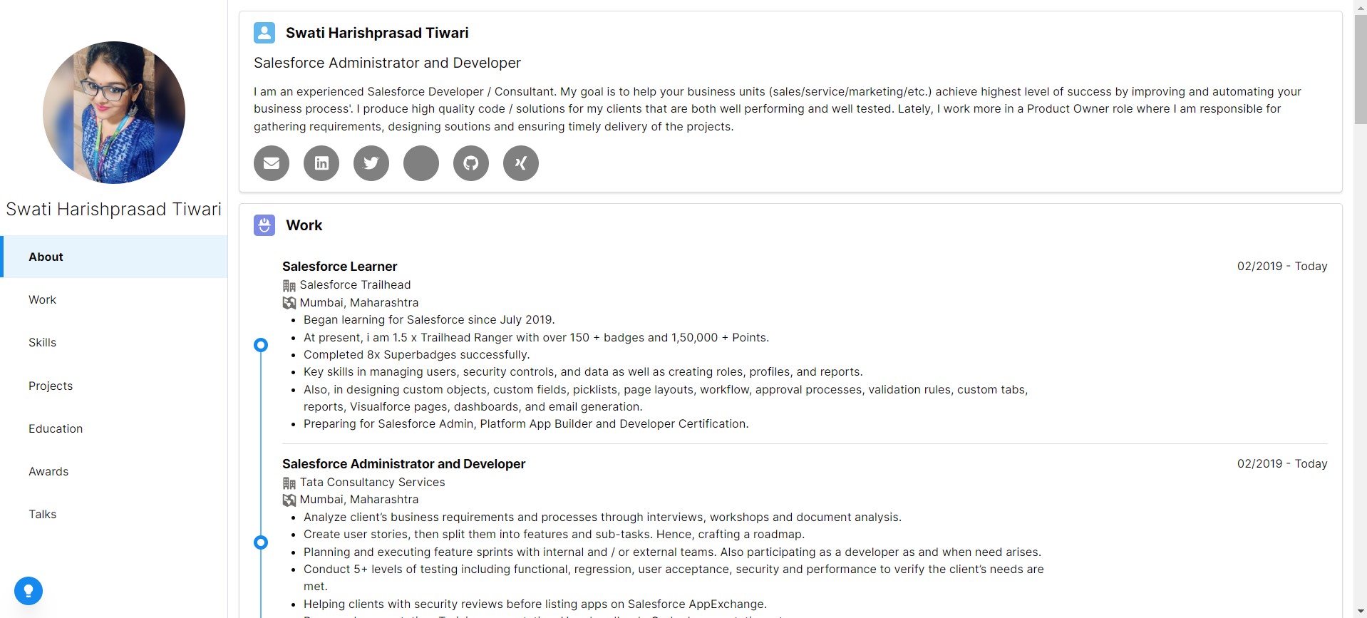 Screenshot of swatitiwari.co.in version 2